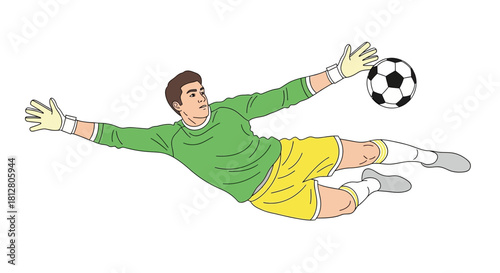 Soccer Goalkeeper Diving to Save a Goal in Mid-Air.