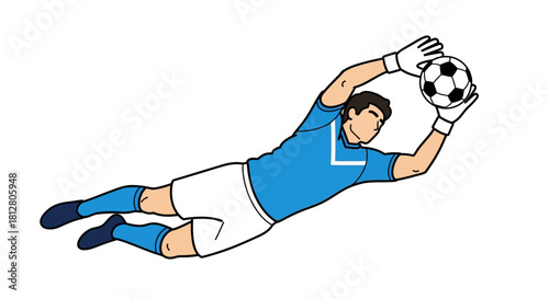 Goalkeeper Diving to Catch Soccer Ball in Mid-Air.