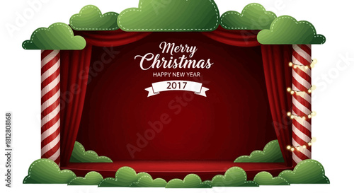 Festive Christmas 2017 Stage Background with Curtains and Clouds