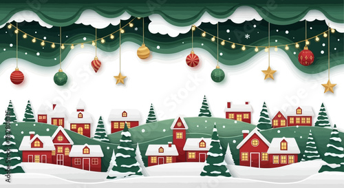 Wallpaper Mural Festive Winter Village Holiday Card Design with Christmas Decorations Torontodigital.ca