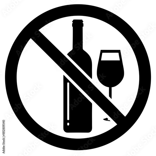 Sign indicating the prohibition of alcohol usage on transparent background