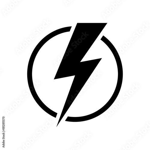 Lightning bolt sign in the circle. Electric power icon.