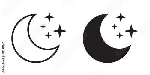Night Sky Icon Set – Crescent Moon and Stars Symbols, Sleep, Calm, and Dreamtime Designs.