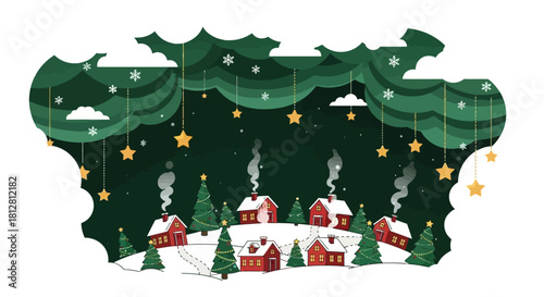 Christmas Village Scene Festive Cottages, Snowfall, and Holiday Cheer in a Winter Wonderland