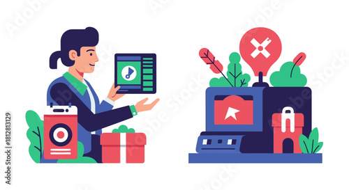 Business strategy and content management in modern flat design