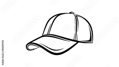Vector illustration of black and white line art sketch drawing of a baseball cap isolated on transparent background 