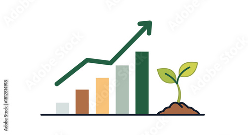 Economic growth concept with rising graph and plant symbolizing progress and sustainability