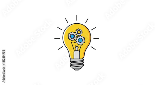 Innovative light bulb concept with gears and idea symbol in minimal design