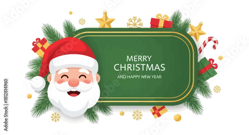 Festive Holiday Greetings Christmas Wishes with Santa Claus and Decorative Elements