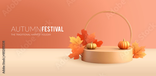 Autumn advertising banner with product showcase