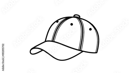 Vector illustration of simple black and white line drawing illustration of a baseball cap isolated on transparent background 