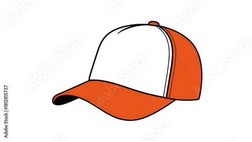 Vector illustration of simple illustration of an orange and white baseball cap with curved brim isolated on transparent background 
