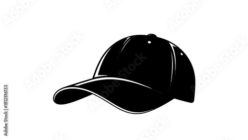 Vector illustration of black baseball cap silhouette icon for fashion or sports design, isolated on transparent background 