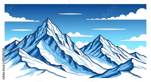 Majestic Peaks: A Graphic Illustration of Snowy Mountain Landscape