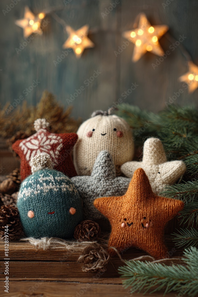 Obraz premium Knitted christmas ornaments bringing cozy festive mood