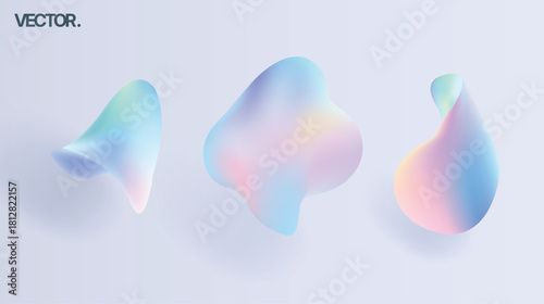 Iridescent Pastel Liquid Blobs Abstract Vector Gradient Shapes on Light Background