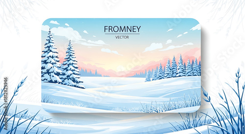 Serene Winter Landscape with Snow-Covered Trees in the Distance