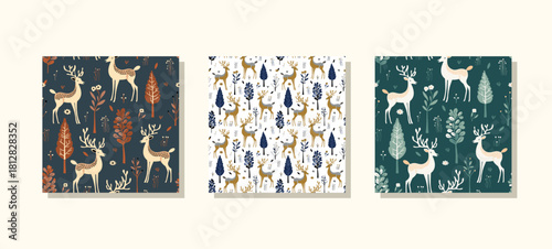 Explore delightful winterthemed patterns featuring reindeer and majestic trees