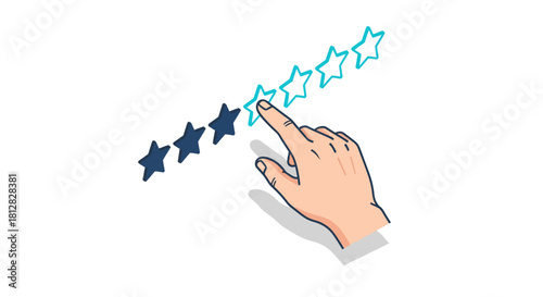 Customer rating concept with hand selecting star rating on white backg