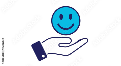 Smiley face in hand: flat style icon for happiness and support concept