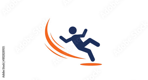 Warning symbol for slippery surfaces with falling icon in minimalist s