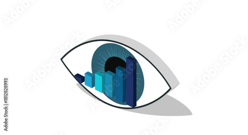 3d eye with data chart: blue tones, modern analytics and visualization