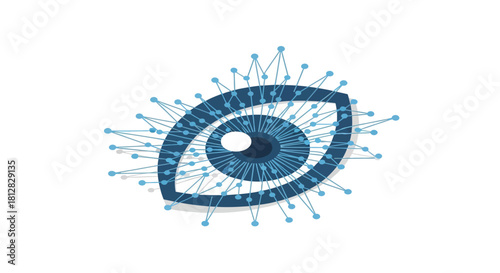 Futuristic blue digital eye with network connections in flat design