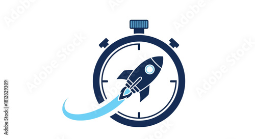 Rocket launching through stopwatch illustrating speed and efficiency