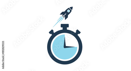 Minimalist rocket launching over stopwatch symbolizing time management