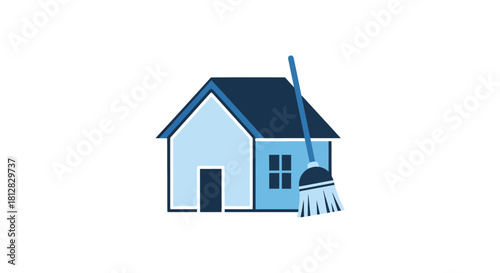 Modern house cleaning icon with broom for home maintenance design