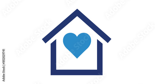 Home love icon with heart symbol in blue on transparent background