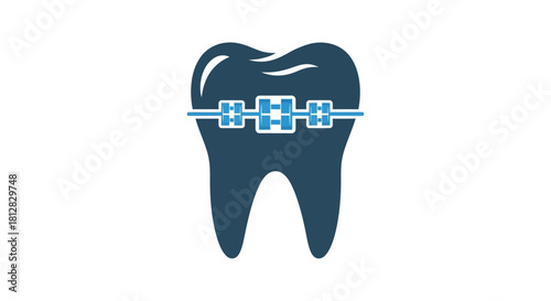 Dental health icon: tooth with braces in modern simple design