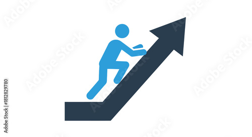 Person climbing arrow symbolizing growth and success in business conce
