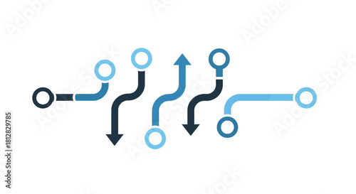Abstract network diagram with arrows and circles in blue and black on