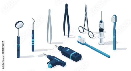 Isometric dental tool set: modern instruments for effective oral hygie