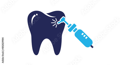 Dentist cleaning tooth with electric brush icon in modern simple style
