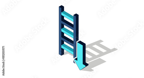 Isometric ladder and arrow concept: progress and growth symbol