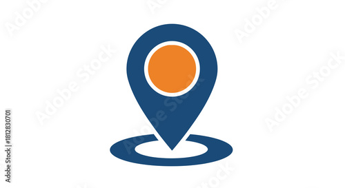 Location marker icon with blue and orange color scheme on white backgr