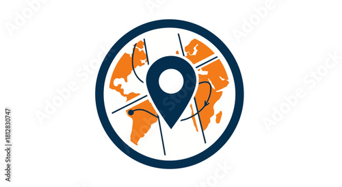 Global navigation concept with location marker on world map