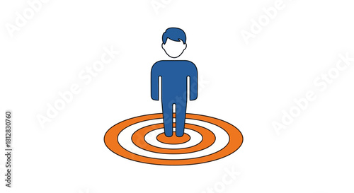 Businessman standing on target symbolizing focus and goal achievement