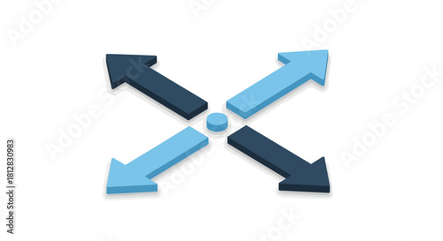 3d blue and black arrows pointing in multiple directions with central