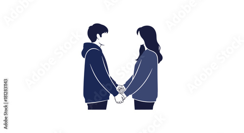 Minimalist silhouette of couple holding hands in hoodies
