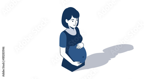 Isometric design of smiling pregnant woman with shadow on white backgr