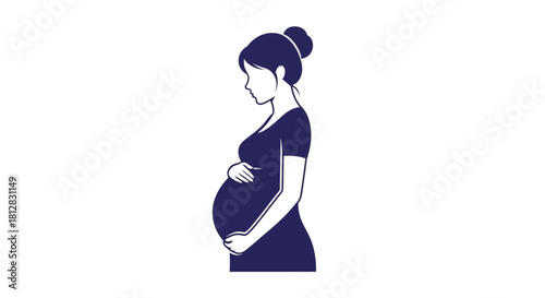 Silhouette of a pregnant woman in profile view with hand on belly