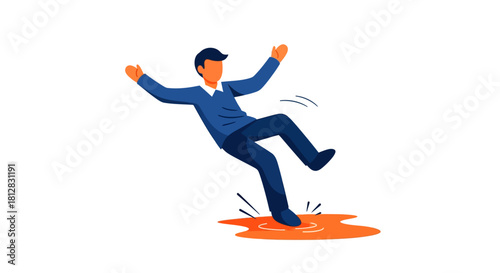 Man slipping on a wet floor in flat style with vibrant colors