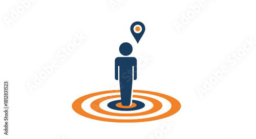 Geolocation concept with person inside target mark and pin icon on whi