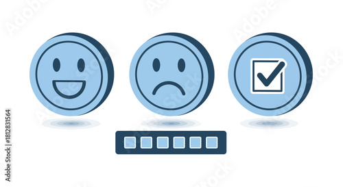 Three simple feedback icons: happy, sad, checkbox for satisfaction rat