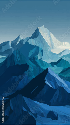 Toned Mountain Range, Digital Painting Style


