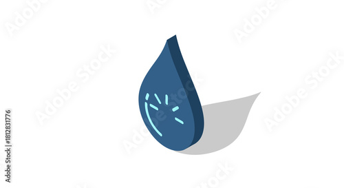 Minimalist 3d water drop with shadow on white background