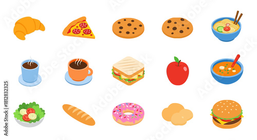 Flat style collection of popular food icons for modern design projects